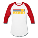 Montana Baseball T-Shirt - Retro Sunrise Unisex Montana Raglan T Shirt - white/red