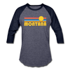 Montana Baseball T-Shirt - Retro Sunrise Unisex Montana Raglan T Shirt - heather blue/navy