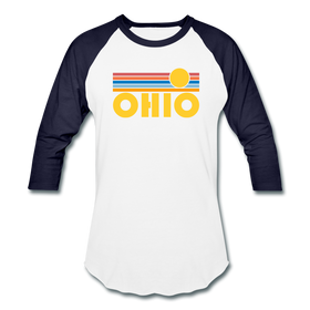 Ohio Baseball T-Shirt - Retro Sunrise Unisex Ohio Raglan T Shirt - white/navy