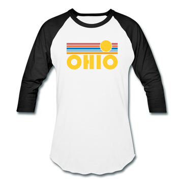 Ohio Baseball T-Shirt - Retro Sunrise Unisex Ohio Raglan T Shirt - white/black