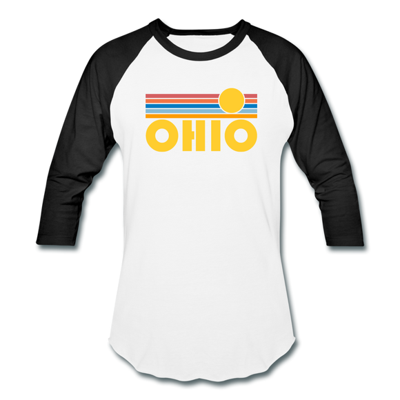 Ohio Baseball T-Shirt - Retro Sunrise Unisex Ohio Raglan T Shirt - white/black