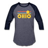 Ohio Baseball T-Shirt - Retro Sunrise Unisex Ohio Raglan T Shirt - heather blue/navy
