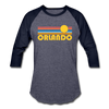 Orlando, Florida Baseball T-Shirt - Retro Sunrise Unisex Orlando Raglan T Shirt - heather blue/navy