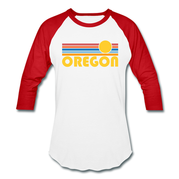 Oregon Baseball T-Shirt - Retro Sunrise Unisex Oregon Raglan T Shirt - white/red