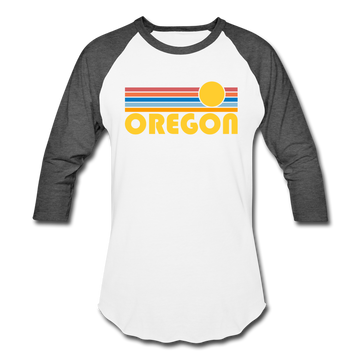 Oregon Baseball T-Shirt - Retro Sunrise Unisex Oregon Raglan T Shirt - white/charcoal