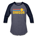Oregon Baseball T-Shirt - Retro Sunrise Unisex Oregon Raglan T Shirt - heather blue/navy