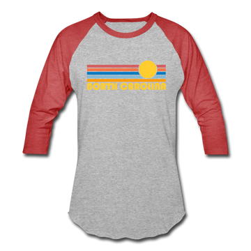 North Carolina Baseball T-Shirt - Retro Sunrise Unisex North Carolina Raglan T Shirt - heather gray/red