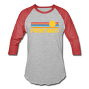 Portland, Oregon Baseball T-Shirt - Retro Sunrise Unisex Portland Raglan T Shirt - heather gray/red