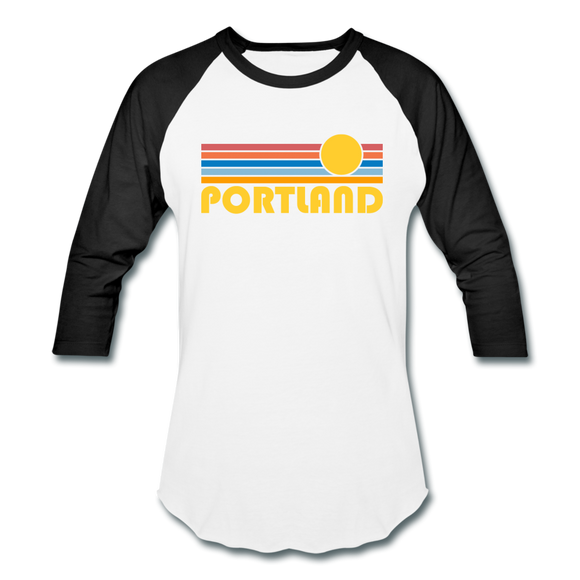 Portland, Oregon Baseball T-Shirt - Retro Sunrise Unisex Portland Raglan T Shirt - white/black
