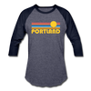 Portland, Oregon Baseball T-Shirt - Retro Sunrise Unisex Portland Raglan T Shirt - heather blue/navy