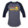 Sanibel Island, Florida Baseball T-Shirt - Retro Sunrise Unisex Sanibel Island Raglan T Shirt - heather blue/navy