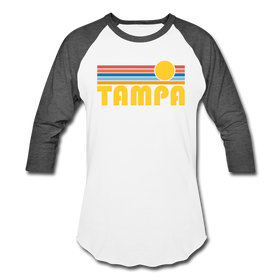 Tampa, Florida Baseball T-Shirt - Retro Sunrise Unisex Tampa Raglan T Shirt - white/charcoal