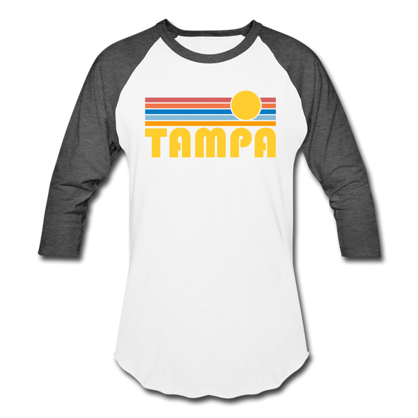 Tampa, Florida Baseball T-Shirt - Retro Sunrise Unisex Tampa Raglan T Shirt - white/charcoal