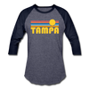 Tampa, Florida Baseball T-Shirt - Retro Sunrise Unisex Tampa Raglan T Shirt - heather blue/navy