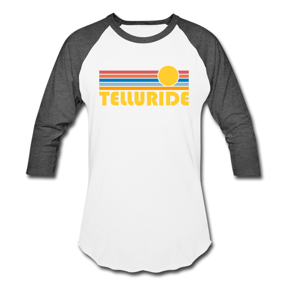 Telluride, Colorado Baseball T-Shirt - Retro Sunrise Unisex Telluride Raglan T Shirt - white/charcoal