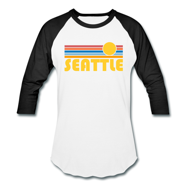 Seattle, Washington Baseball T-Shirt - Retro Sunrise Unisex Seattle Raglan T Shirt - white/black