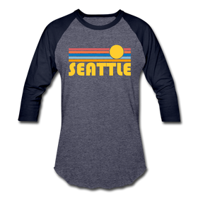 Seattle, Washington Baseball T-Shirt - Retro Sunrise Unisex Seattle Raglan T Shirt - heather blue/navy
