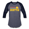 Seattle, Washington Baseball T-Shirt - Retro Sunrise Unisex Seattle Raglan T Shirt - heather blue/navy