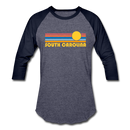 South Carolina Baseball T-Shirt - Retro Sunrise Unisex South Carolina Raglan T Shirt - heather blue/navy