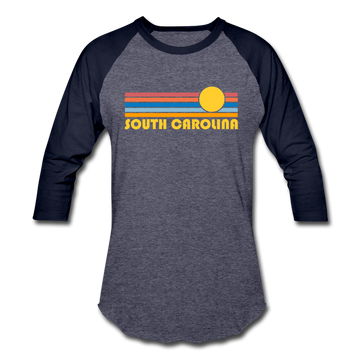 South Carolina Baseball T-Shirt - Retro Sunrise Unisex South Carolina Raglan T Shirt - heather blue/navy
