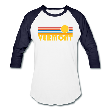 Vermont Baseball T-Shirt - Retro Sunrise Unisex Vermont Raglan T Shirt - white/navy