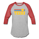 Texas Baseball T-Shirt - Retro Sunrise Unisex Texas Raglan T Shirt - heather gray/red