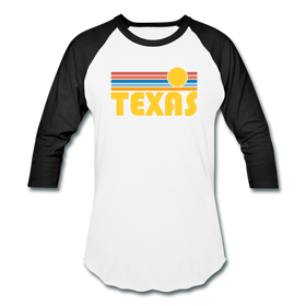 Texas Baseball T-Shirt - Retro Sunrise Unisex Texas Raglan T Shirt - white/black