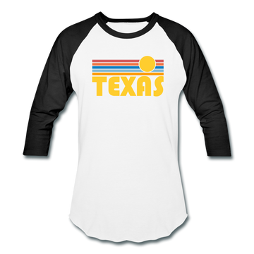 Texas Baseball T-Shirt - Retro Sunrise Unisex Texas Raglan T Shirt - white/black