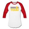 Texas Baseball T-Shirt - Retro Sunrise Unisex Texas Raglan T Shirt - white/red