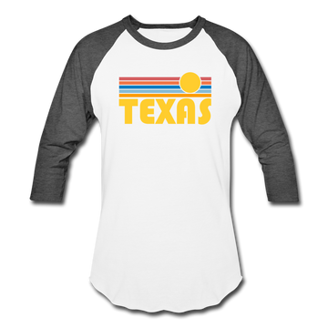 Texas Baseball T-Shirt - Retro Sunrise Unisex Texas Raglan T Shirt - white/charcoal