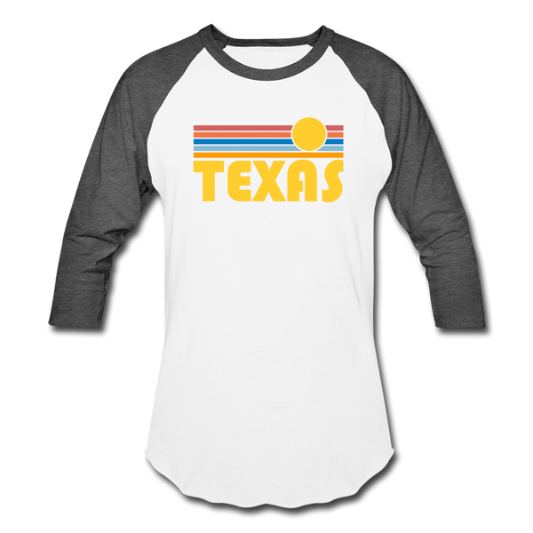 Texas Baseball T-Shirt - Retro Sunrise Unisex Texas Raglan T Shirt - white/charcoal