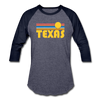 Texas Baseball T-Shirt - Retro Sunrise Unisex Texas Raglan T Shirt - heather blue/navy