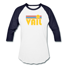 Vail, Colorado Baseball T-Shirt - Retro Sunrise Unisex Vail Raglan T Shirt - white/navy
