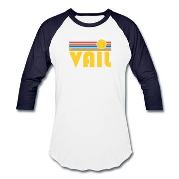 Vail, Colorado Baseball T-Shirt - Retro Sunrise Unisex Vail Raglan T Shirt - white/navy