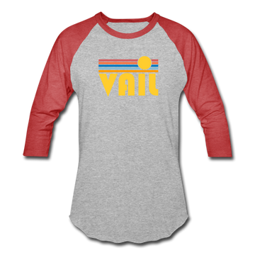 Vail, Colorado Baseball T-Shirt - Retro Sunrise Unisex Vail Raglan T Shirt - heather gray/red