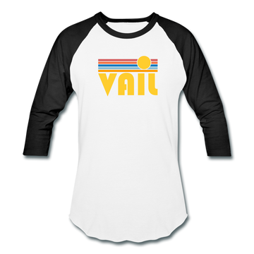 Vail, Colorado Baseball T-Shirt - Retro Sunrise Unisex Vail Raglan T Shirt - white/black