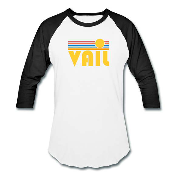 Vail, Colorado Baseball T-Shirt - Retro Sunrise Unisex Vail Raglan T Shirt - white/black