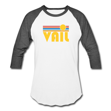 Vail, Colorado Baseball T-Shirt - Retro Sunrise Unisex Vail Raglan T Shirt - white/charcoal