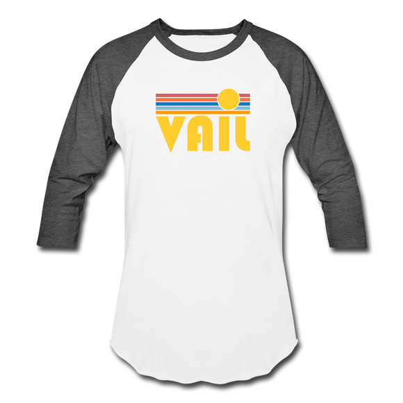 Vail, Colorado Baseball T-Shirt - Retro Sunrise Unisex Vail Raglan T Shirt - white/charcoal