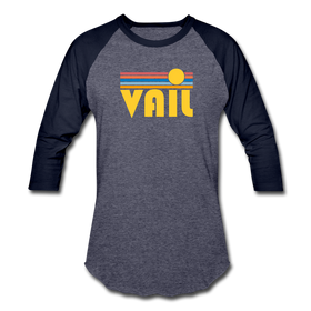 Vail, Colorado Baseball T-Shirt - Retro Sunrise Unisex Vail Raglan T Shirt - heather blue/navy