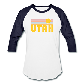 Utah Baseball T-Shirt - Retro Sunrise Unisex Utah Raglan T Shirt - white/navy