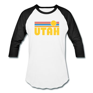 Utah Baseball T-Shirt - Retro Sunrise Unisex Utah Raglan T Shirt - white/black