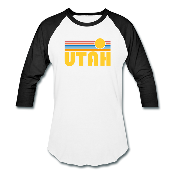 Utah Baseball T-Shirt - Retro Sunrise Unisex Utah Raglan T Shirt - white/black