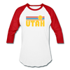Utah Baseball T-Shirt - Retro Sunrise Unisex Utah Raglan T Shirt - white/red