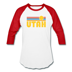 Utah Baseball T-Shirt - Retro Sunrise Unisex Utah Raglan T Shirt - white/red