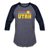 Utah Baseball T-Shirt - Retro Sunrise Unisex Utah Raglan T Shirt - heather blue/navy