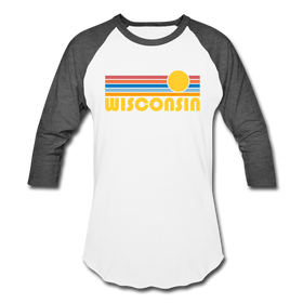 Wisconsin Baseball T-Shirt - Retro Sunrise Unisex Wisconsin Raglan T Shirt - white/charcoal