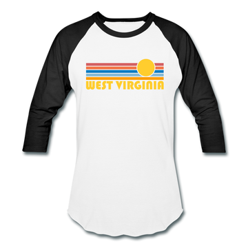 West Virginia Baseball T-Shirt - Retro Sunrise Unisex West Virginia Raglan T Shirt - white/black