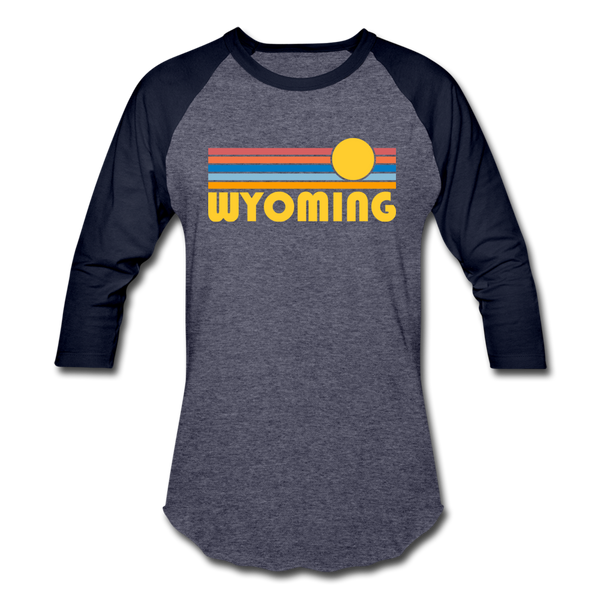 Wyoming Baseball T-Shirt - Retro Sunrise Unisex Wyoming Raglan T Shirt - heather blue/navy