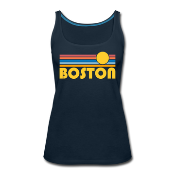 Boston, Massachusetts Women’s Tank Top - Retro Sunrise Women’s Boston Tank Top - deep navy